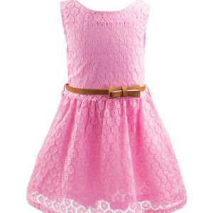 Pink Lace Little Girl Dress with a Bowknot Belt